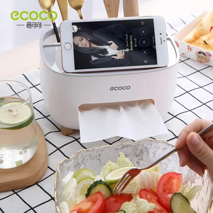 tissue%20box%20cover%20holder%20with%20storage,%20napkin%20tissue%20box,%20multi-function%20tissue%20box%20abs%20material%20storage%20organizer%20caddy%20for%20bathroom,%20bedroom%20and%20office,%20grey%20white%20-%20Image%202