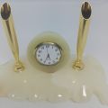 Table Clock Marble Granite stone with Pen holder. 
