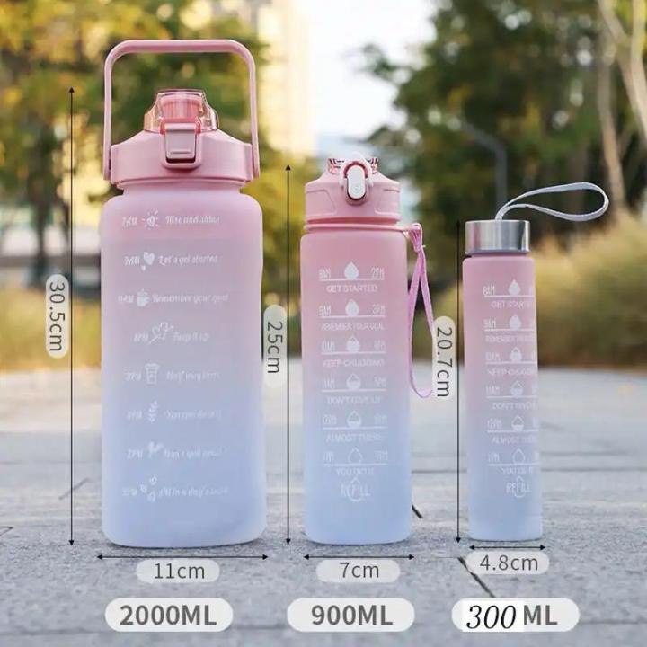 3 pcs set of Water Bottle Motivational Drinking Bottle Sports Water Bottle With Time Marker Portable Reusable Plastic Cups Outdoor Travel Gym