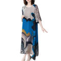 Casual Loose Vintage Floral Printed Long Dress Folk Women's Clothing Straight All-match Patchwork Summer Short Sleeve Dresses. 
