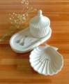 set of 3 jewellery storage trinket trays, cement decor trays, oval, shell tray and ribbed jar. 