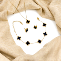 Stainless Steel Clover Jewellery Set for Girls & Women – 3 Piece Set with Double-Sided Necklace, Bracelet & Earrings | Gold Color European Style. 
