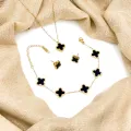 Stainless Steel Clover Jewellery Set for Girls & Women – 3 Piece Set with Double-Sided Necklace, Bracelet & Earrings | Gold Color European Style. 