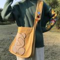 Fashion Women's Canvas Cute Bear Pattern Shoulder Bag Casual Cartoon Travel Messenger Bag Student School Bag Yellow. 