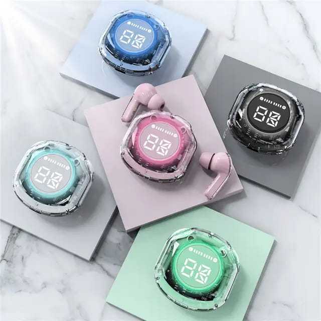Air39 Wireless Earbuds | Air39 Airpods | Air39 Earbuds Crystal Clear Sound, Bluetooth 5.3, Transparent Case, Heavy Bass Stereo, Noise Reduction, Sports Headset with Microphone, Waterproof, LED Display airpods