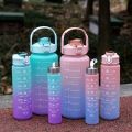 3pcs | 2pcs Motivational Water Bottle With Straw | 2L Gradient Color Drinking Water Bottle. 