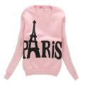 Baby Pink Paris Printed Cotton Fleece Sweat Pull Over For Woman. 