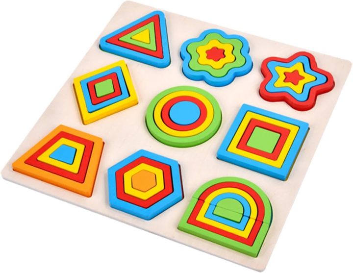Wooden Shapes Puzzle Learning Toy, Montessori Brain Teaser Puzzle Board ...