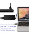 65W USB  AC Charger Fit for Lenovo ThinkPad  X270 X380 Yoga 260 370  With Laptop Power Cord. 