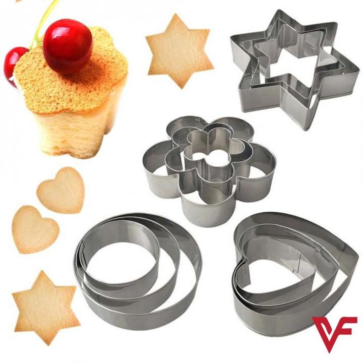 12 Pcs Set Stainless Steel Cookie Cutter Biscuit DIY Mold Star Heart Round Flower Shape cookies Mould Baking Tools