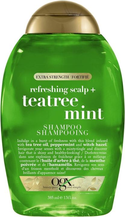 OGX Extra Strength Refreshing Scalp + Teatree Mint Shampoo, Invigorating Scalp Shampoo with Tea Tree & Peppermint Oil & Witch Hazel, Paraben-Free, Sulfate-Free Surfactants, 385ml