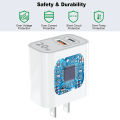 USB C Charger Block Fast Charging Multiport Wall Charger [PD 20W USB-C & QC 3.0 USB Port] for IP 15 Pro max, i Pad, Samsung, Google, Galaxy & More. 