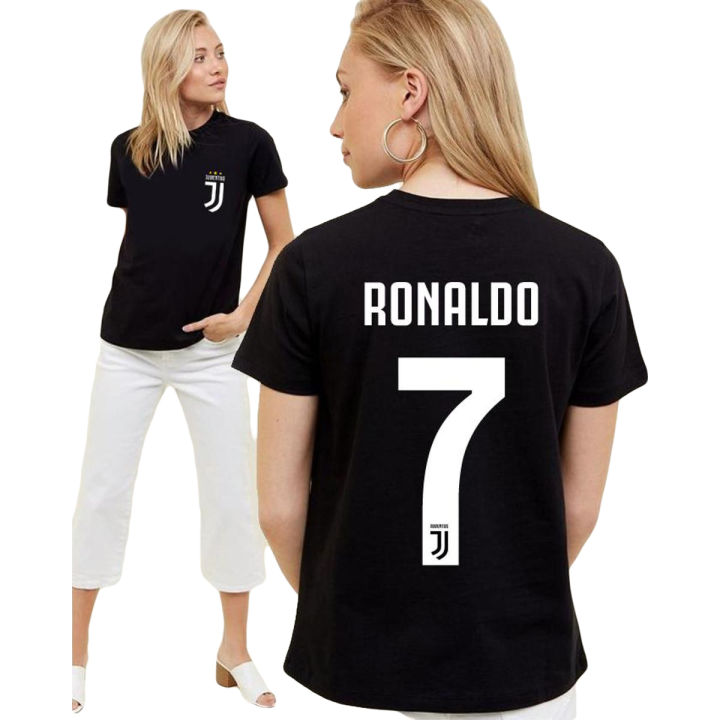 Black Cotton Ronaldo 7 Number T Shirt for Her