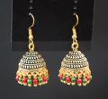 Golden Antique Dangle Jhumki With Red and Green Beads for Girls-006. 