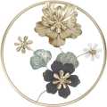 Metal Gold and Black Flower Wall Art Decor, Iron Hand Painted Flower Leaf Wall Hanging Ornament, Behind Bed Wall Decor ​for Home Office Bedroom Livingroom Entrance Wall. 