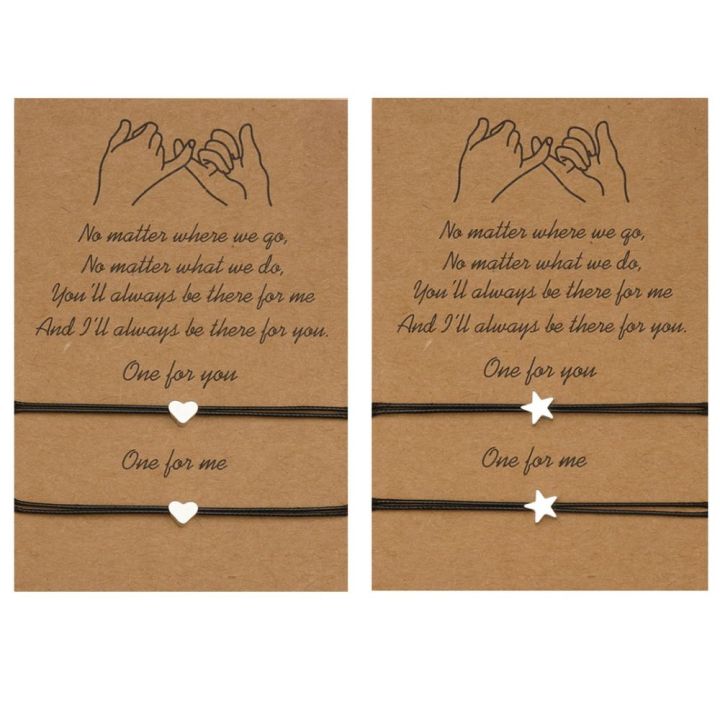 2pcs Fashion Adjustable Small Heart Bracelets Simple Creative Friendship Card Bracelet Star Gift Couple Bracelets Women