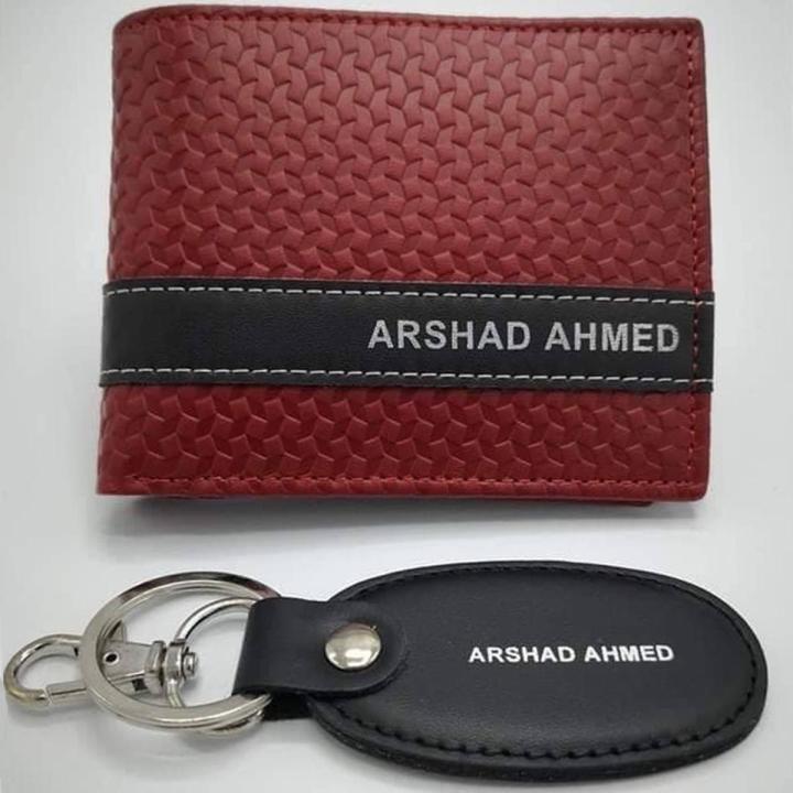 Pure Leather Customize Name Designer Wallet and Keychain