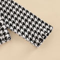 Children Girl Dress Two Piece Set, Houndstooth Printed Pattern Single Long Sleeve Patchwork Dress Matching Outwear Coat. 