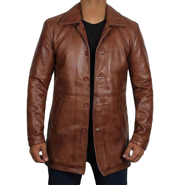 Pure Leather Duffle Coat Leather Pret Long Medium Length Stylish Coat