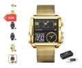 LIGE Top Brand Luxury Fashion Men Watches Gold Steel Sport Square Digital Analog Big Quartz Watch for Man Relogio Masculino+BOX. 