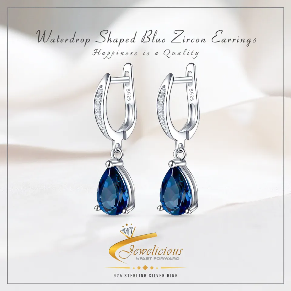 ⭐⭐925 Sterling Silver Water Drop Blue Crystal factory Zircon Earrings for Women, J852