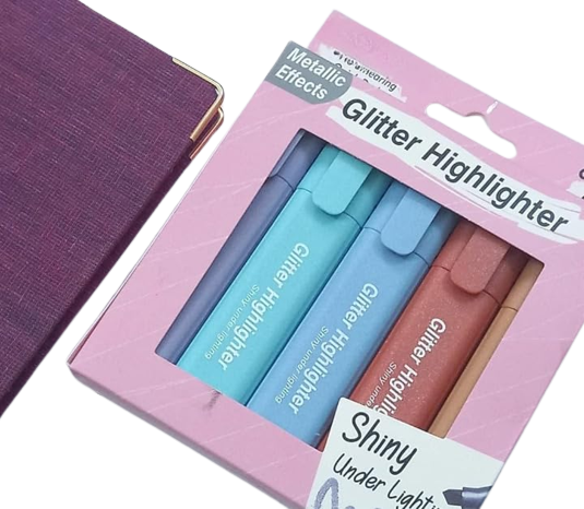 Glitter Highlighter colors fluorescent marker Pens for Art Work and Note  Taking Study Supplies (Set of 3, Multicolor) KS