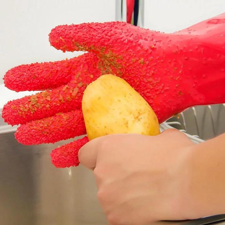 【Happier】 Peeled Potato Gloves Kitchen Vegetables Scraping Fish Scale Cleaning Gloves Non-Slip Silicone Gloves Kitchen Tool Accessories