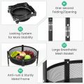 3-Tier Foldable Storage Cart, Rolling Fruit Vegetable Basket Stand with 3 Metal Mesh Baskets, Kitchen Rolling Storage Basket on Wheels for Pantry, Dining Room, Living Room, Round ( Only Black Colour  ). 