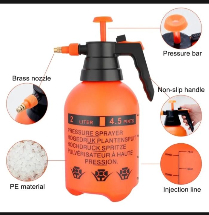 Pressure Sprayer  2  Litres DADA Pressure Sprayer with Auto Spray Lock  Random Colours Orange & Yellow