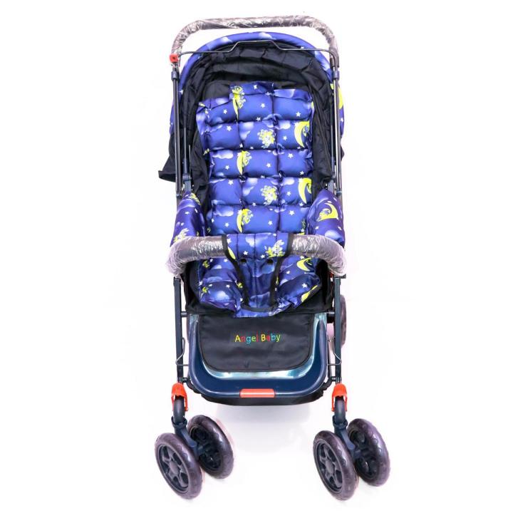 4 Chrome Wheeler Foldable Baby Stroller/Pushchair/Transport/Carriage – 3 Steps (Seat) Seat Adjustable - Color: Orange & Cream
