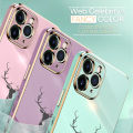 Hontinga for Infinix Hot 9 Play Back Cover Luxury 6D Plating Cartoon Lucky Deer Side Pattern Case Soft Silicone Square Phone Cases. 