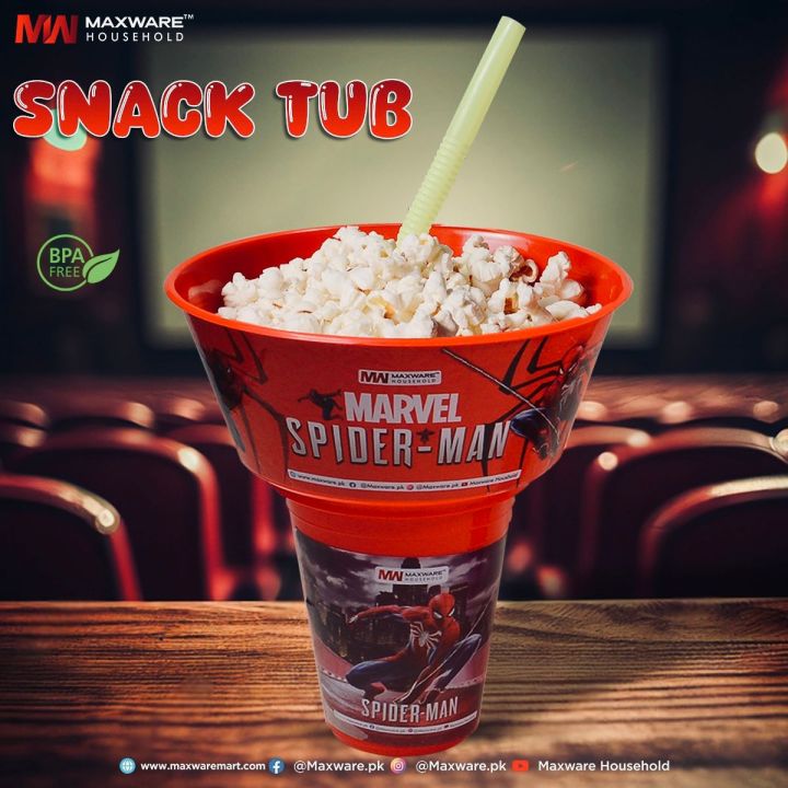 2 in 1 Snack Tub with Straw Glass For Kids Snack and Drink Cup, Cup Bowl Combo with Straw, Stadium Tumbler , Stadium Cups for Cinema, Snackz Cups with Top Bowl for Popcorn French Snacks and Cup for Drinks