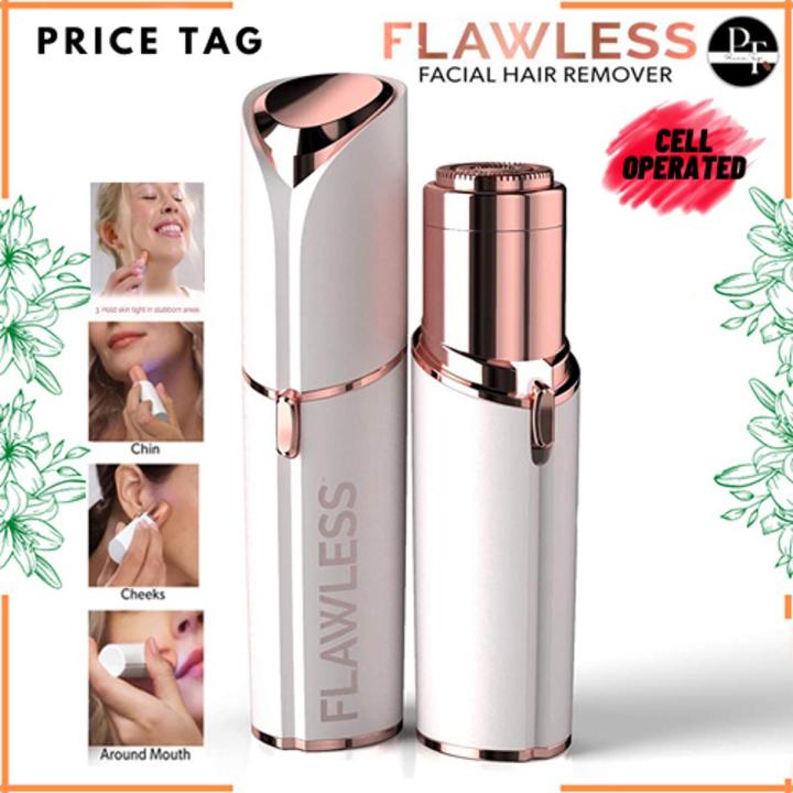 Price Tag - Finishing Touch Flawless Facial Hair Remover for Women, (Cell Operated) White/Rose Gold Electric Face Razor for Women with LED Light for Instant and Original Flawless Facial Hair Remover Painless Hair Removal