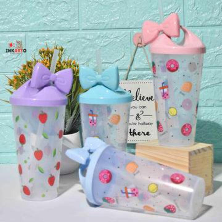 Unbreakable Plastic Sipper Glass With Straw,Juice Glass with Straw/Random Designs and colours