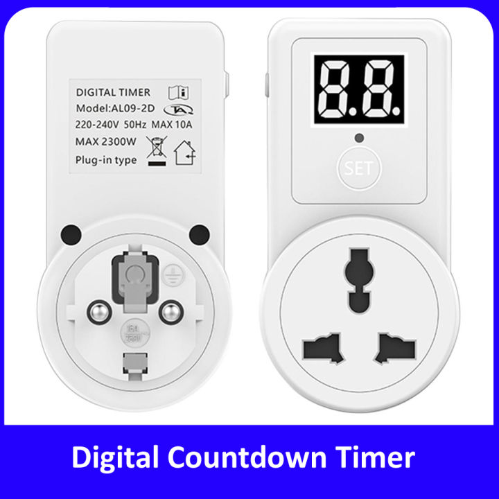 Digital Countdown Timer Plug Socket 2300W | Programmable Timer Switch 220V 10A for Home Appliances, AC, Heater, Mobile Charging