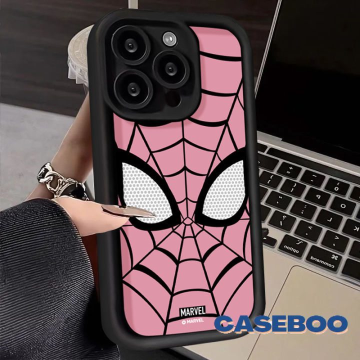 Trendy Brand Marvel Cool Spider-Man Web Case Compatible for IPhone 15 11 13 12 14 Pro Max 7Plus XR 15 7 6 8 6S Plus X XS Max SE 2020 Angel Eyes Marvel Cartoon Shockproof Soft Cover