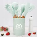 12Pcs-Silicone Kitchenware Set Kitchen Utensils Cooking Sets Non-stick Spatula Silicone Kitchen Tools with Wooden Handle Heat Resistant Non-Toxic BPA Free. 