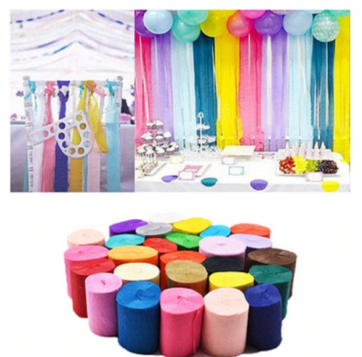 CRAPE PAPER RIBBON ROLLS FOR PARTY DECORATION ( PACK OF 12 RIBBONS )