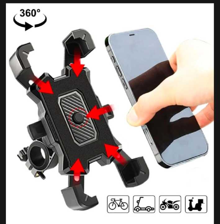 Universal Bike Mobile Phone Holder Stand for Handlebar, 360° Rotation, Secure Clamp, Compatible with Smartphones 3.7 to 6.5 Inches