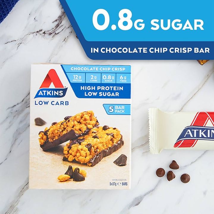 Atkins Chocolate Chip Crisp High Protein bar (Low sugar & Imported) 5x30g  (𝐢𝐦𝐩𝐨𝐫𝐭𝐞𝐝 & 𝐨𝐫𝐢𝐠𝐧𝐚𝐥)