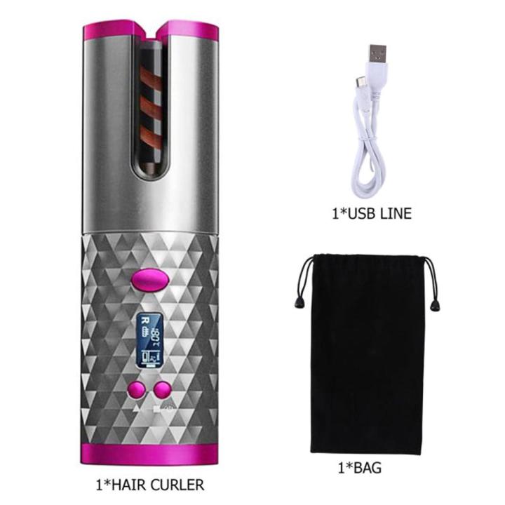 Cordless Hair Curler, Automatic Hair Curling Iron, Heatless Hair Rotating Curler with 3 Temperature & Timer Settings, Portable Rechargeable Rotating  Curling  Fast Heating NOTE random color will be delivered