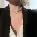 Handmade Pearl Weaving Necklace Simulated White Pendant with Chain Romantic Wedding Party Vintage Jewelry for Women and Girls. 