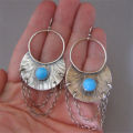 Vintage Moon Blue Stone for Women Sier Color Dangle Earrings Jewelry. 