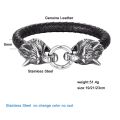 MKENDN Classic Animal Viking Double Dragon Wolf Head 316L stainless steel Men's Leather Bracelet Fashion Punk Jewelry Pulseras. 