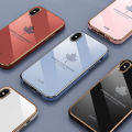 For iPhone Xs / iPhone X Back Cover + Wrist Strap Fashion Shiny Maple leaf Plating Square Bumper Phone Case Soft TPU Silicone Shockproof Protective Cover. 