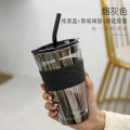 Arctic straw light glass simple with lid, double drink milk tea water cup, internet famous casual coffee cup. 