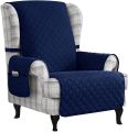 Wing Arm Chair Covers With Pockets - Quilted Design - Cotton - 1 Piece Cover for Chair Protection. 