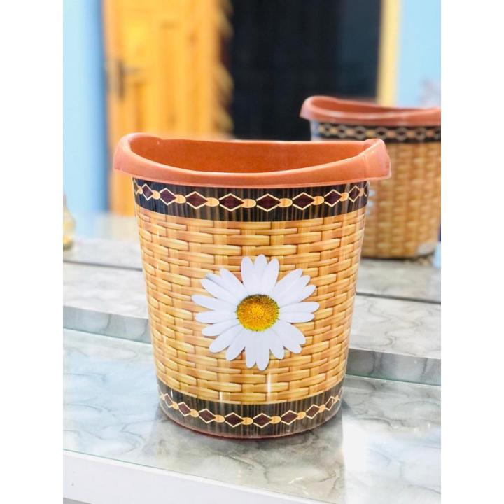 Dustbin - Room Dustbin - Dustbin Flower Printed Plastic Dustbin (Small Size 9 Inches Height)