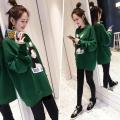 Korean Fashion Medium And Long Clothes Female Autumn Dress Korean Version Loose Thin Cartoon Print Round Collar Bf Student Coat. 