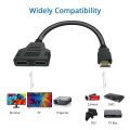HDMI Male to Dual HDMI Twin Female 1 in 2 out Y Splitter Short Cable Converter for TV Xbox Blue-Ray DVD Players PS3, HDMI Male to Dual HDMI 1 Male to 2 Female HDMI Y Splitter Cable - Support Two TVs or Monitor Multi Monitor Adapter for HDMI HD, LED, LCD. 